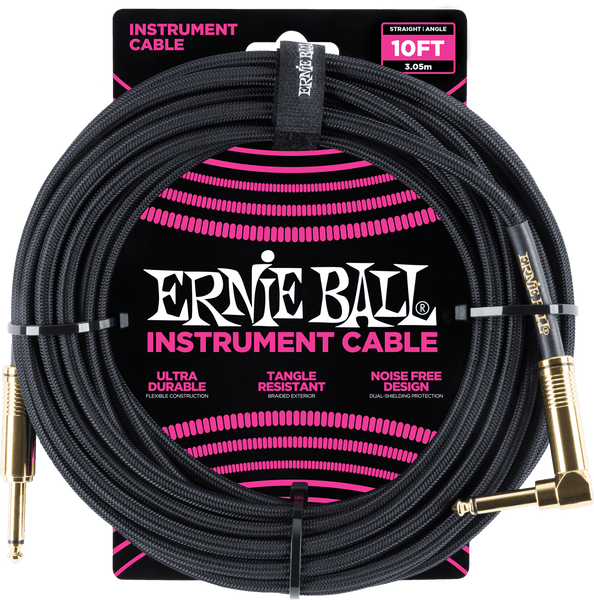 Ernie Ball Cabos de Instrumento Bainha Trançada Jack/jack Angular 3M Preto