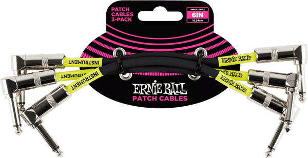Ernie Ball Cabos de instrumento Patch Pack de 3 - Angulado - 15CM Preto