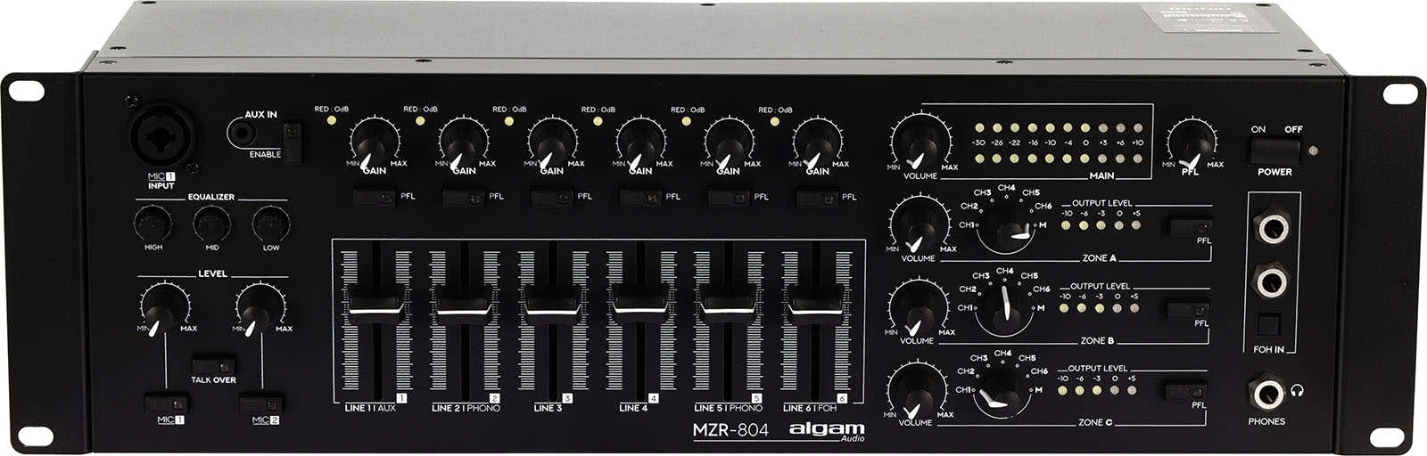 MZR 804 - rack-mountable 4 zone mixer 6 + 2 input