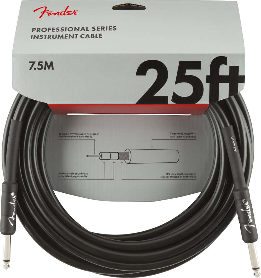 PROFESSIONAL INSTRUMENT CABLE STRAIGHT/STRAIGHT 25' BLACK
