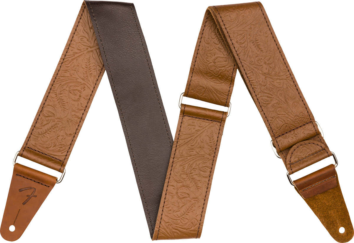 TOOLED LEATHER GUITAR STRAP 2" BROWN