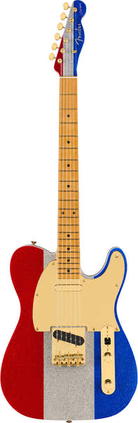Telecaster Signature Buck Owens Mn Brilhante vermelho prateado azul