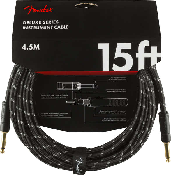Fender DELUXE INSTRUMENT CABLE STRAIGHT/STRAIGHT 15' BLACK TWEED