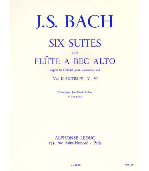 Bach J.S. Six Suites Pour Flûte À Bec Alto Vol 2 Suite Iv. V. Vi