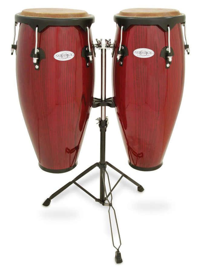 SERIES WOOD CONGA SET WITH STAND 10'' AND 11'' DOUBLE STAND RED 2300RR