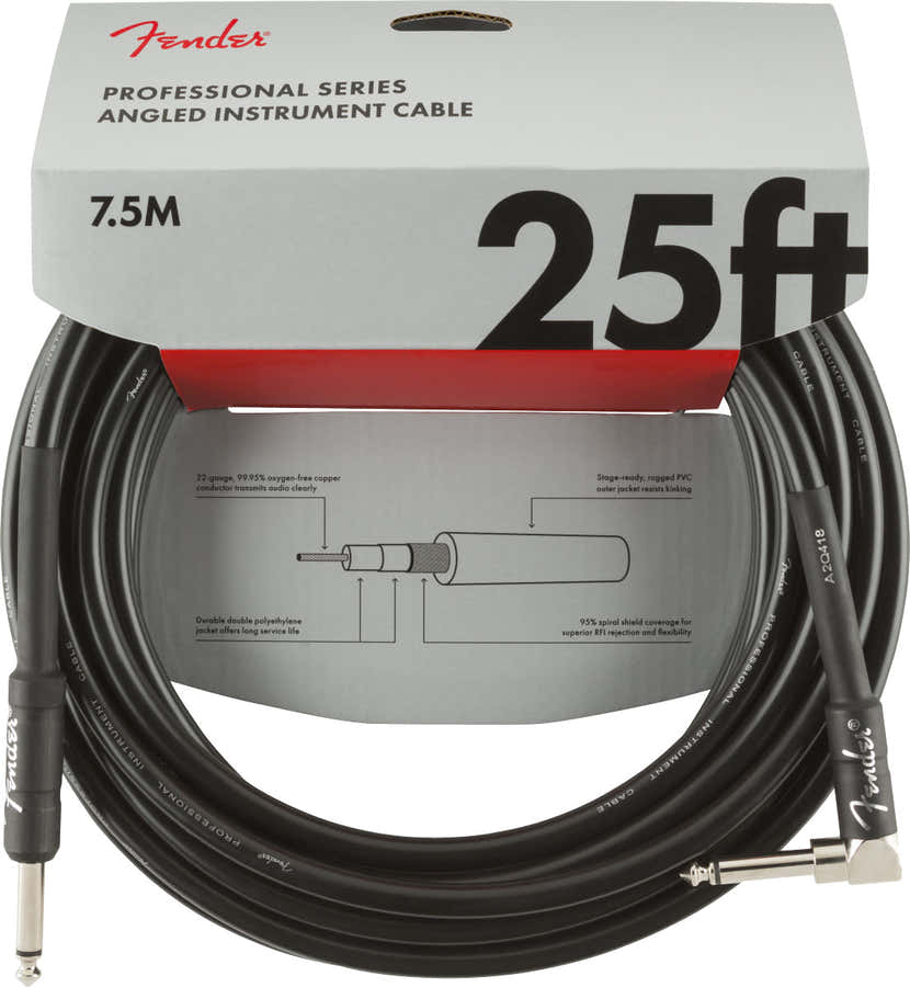 PROFESSIONAL INSTRUMENT CABLES STRAIGHT/ANGLE 25' BLACK