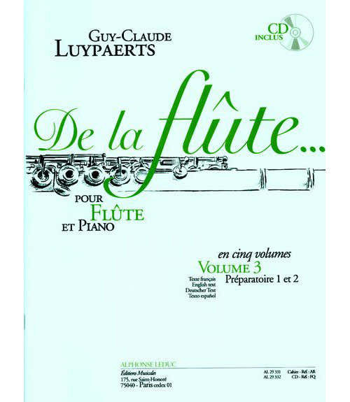 LUYPAERTS G.C. - DE LA FLUTE. VOL. 3 - FLUTE ET PIANO + CD