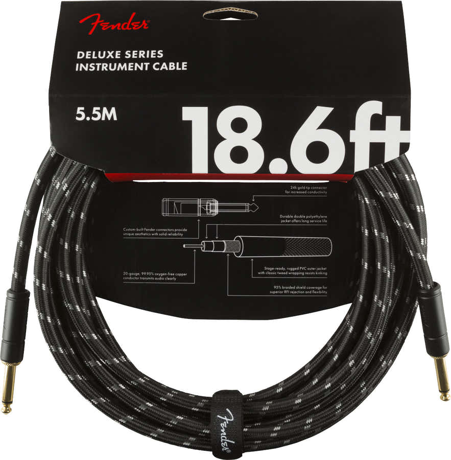 DELUXE INSTRUMENT CABLE STRAIGHT/STRAIGHT 18.6' BLACK TWEED