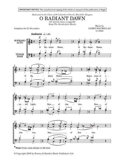 Macmillan - O Radiant Dawn - Choeur Mixte (satb) A Cappella