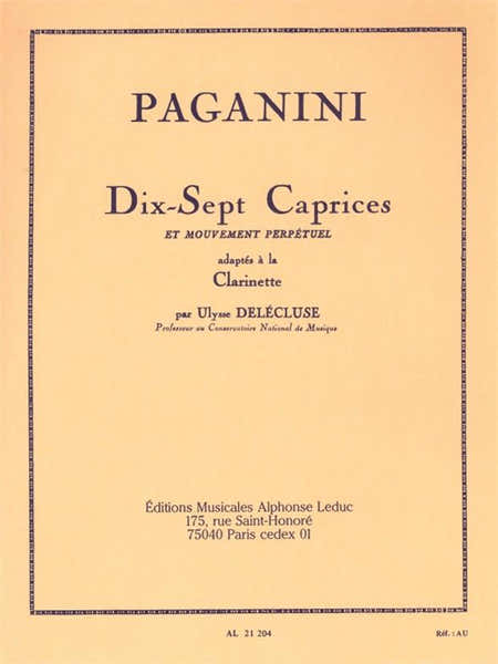 Paganini N. - 17 Caprices et Mouvement Perpetuel - Clarinette