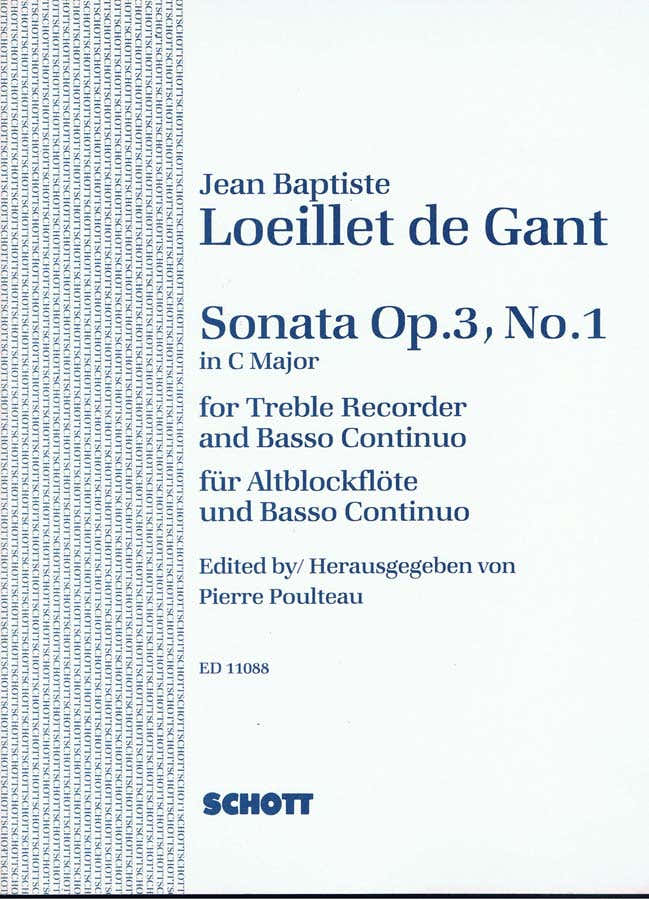 LOEILLET DE GANT JEAN BAPTISTE - SONATA OP. 3 - TREBLE RECORDER AND BASSO CONTINUO CELLO/VIOLA DA