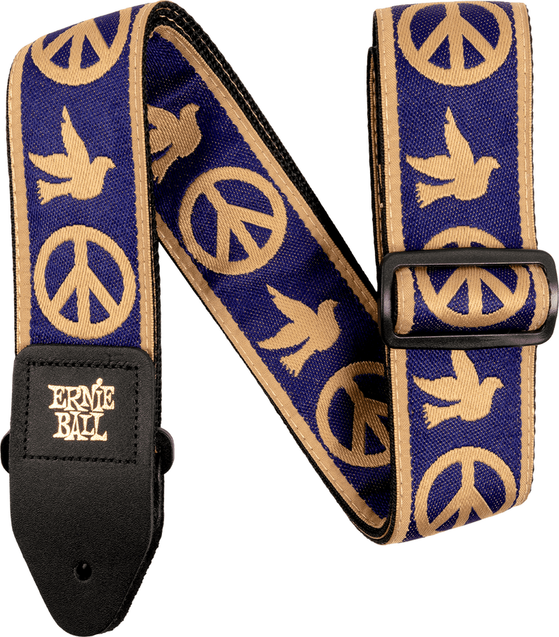PEACE LOVE DOVE JACQUARD WEBBING NAVY AND BEIGE