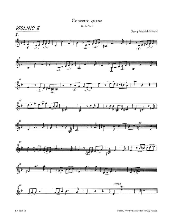 Haendel G. F. - Concerto Grosso D-moll HWV 316 Op. 3/5 - Violon 2