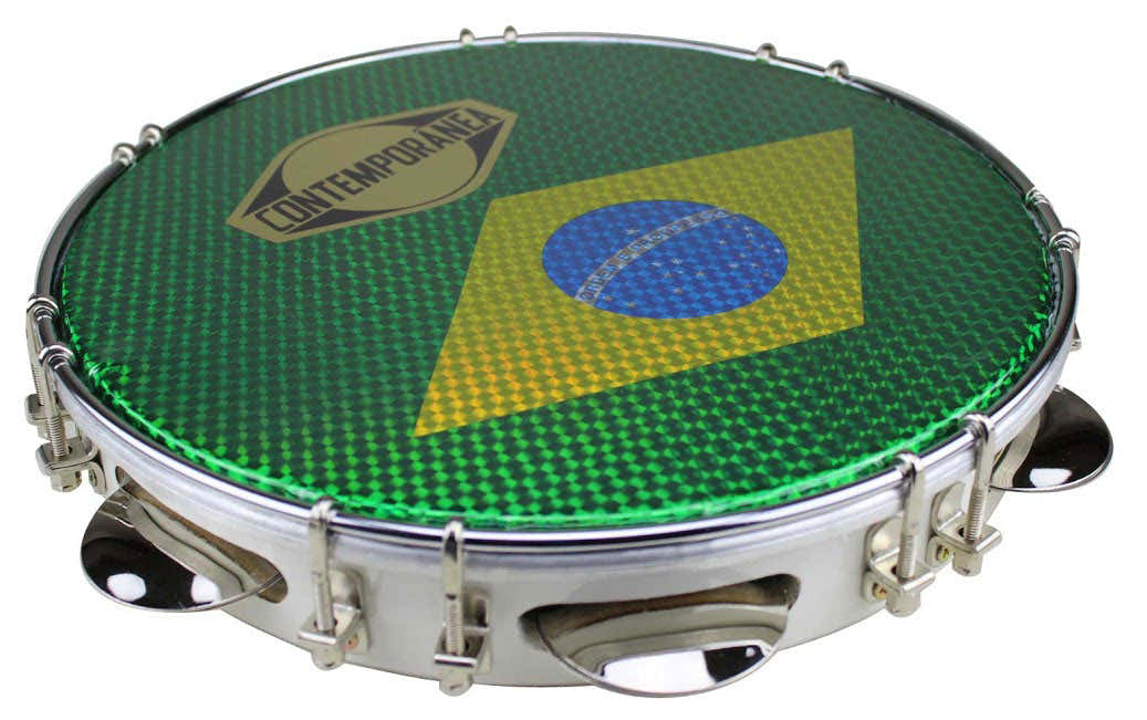C-PL10-01W Pandeiro 10" Branco Bandeira do Brasil