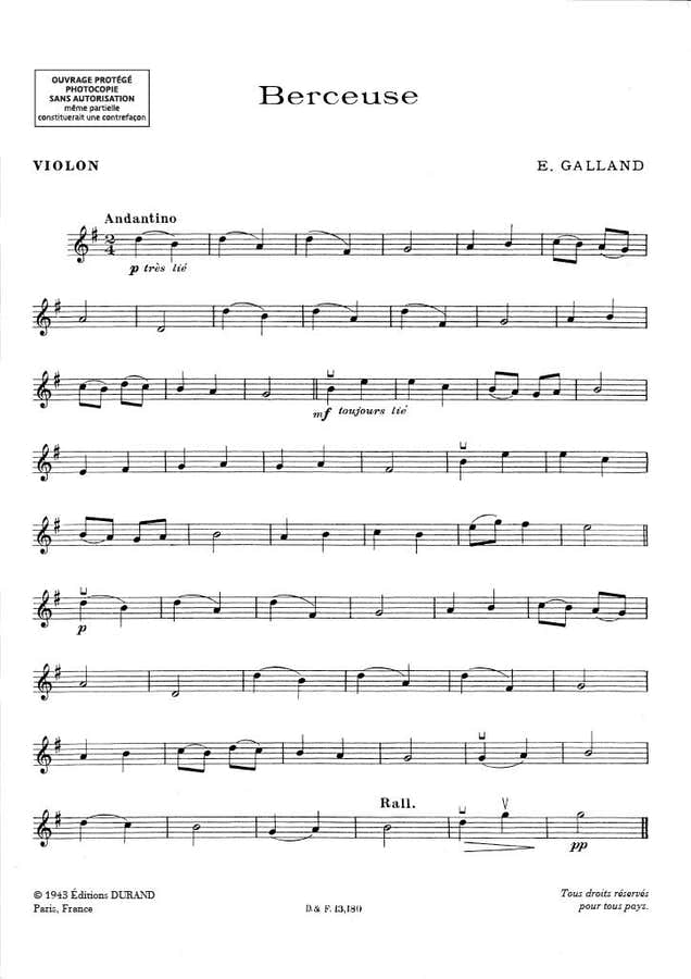 GALLAND - BERCEUSE - VIOLON ET PIANO