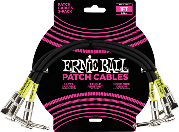Cabos Patch de Instrumento Pack de 3 - Angulado - 30CM Preto