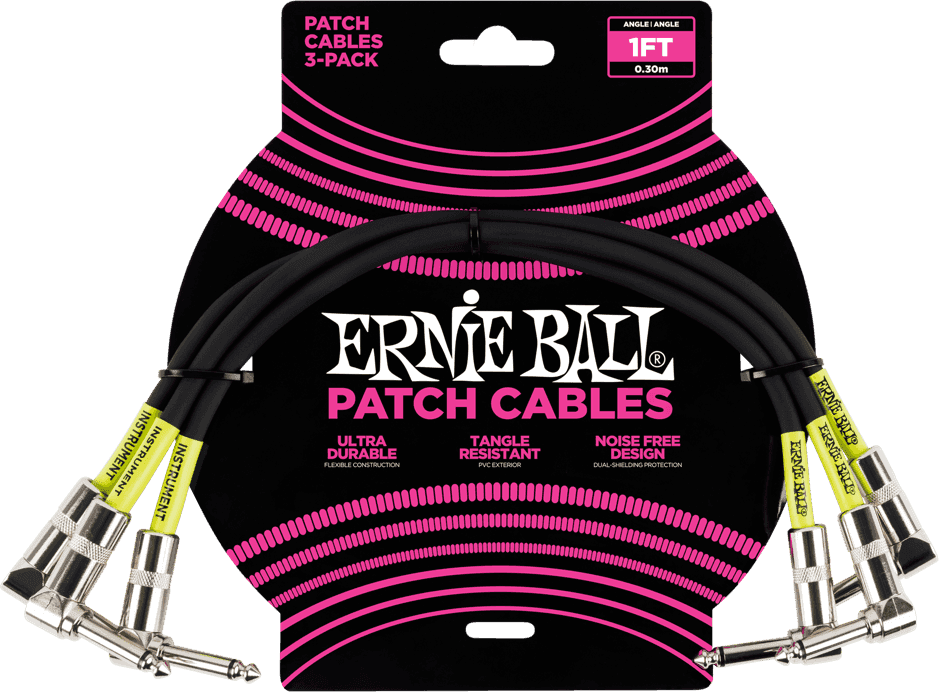 Cabos Patch de Instrumento Pack de 3 - Angulado - 30CM Preto