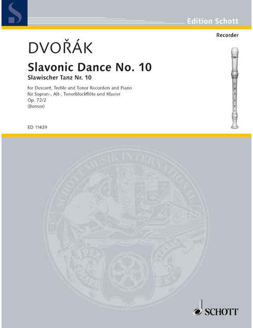Dvorák - Slavonic Dance No 1 Op. 72/2 - 3 Flute A Bec (sat) et Piano