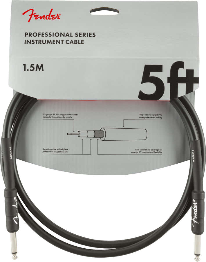 PROFESSIONAL INSTRUMENT CABLE STRAIGHT/STRAIGHT 5' BLACK