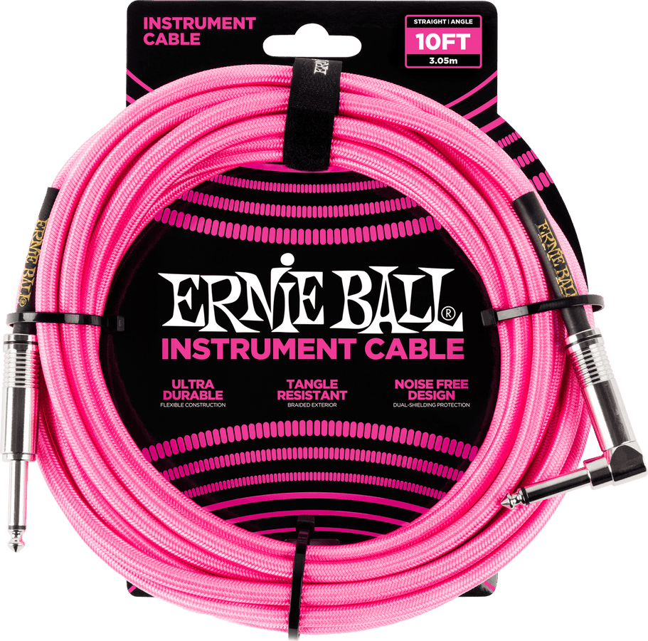 Cabos de Instrumento Bainha Entrançada Jack/jack Angulado 3M Rosa Fluorescente