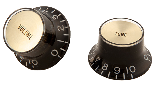 PARTS TOP HAT KNOBS W/ GOLD METAL INSERT BLACK 4 PACK