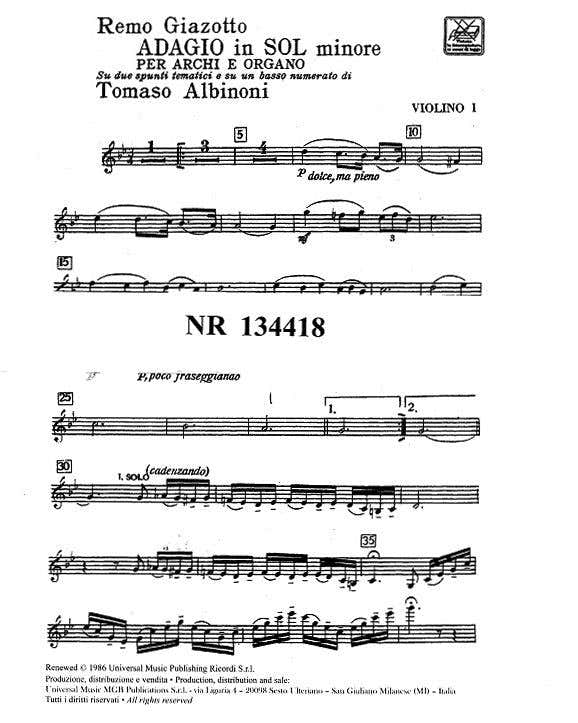 ALBINONI T. - ADAGIO IN SOL MIN - STRING ORCHESTRA AND ORGAN