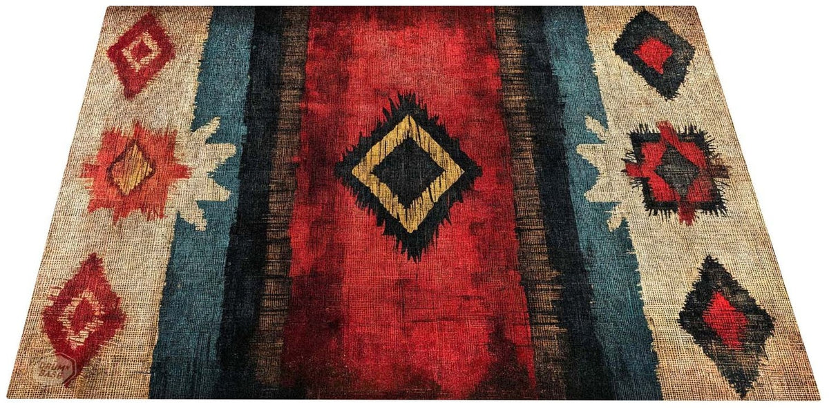 EART185-RED - Tapete de Palco / Bateria Native American 1.85 x 1.60m Antiderrapante - Vermelho