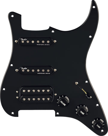 Escudo Strat pré-cablado Quadra Tap/Ultra Noiseless HSS Preto 11 furos PG