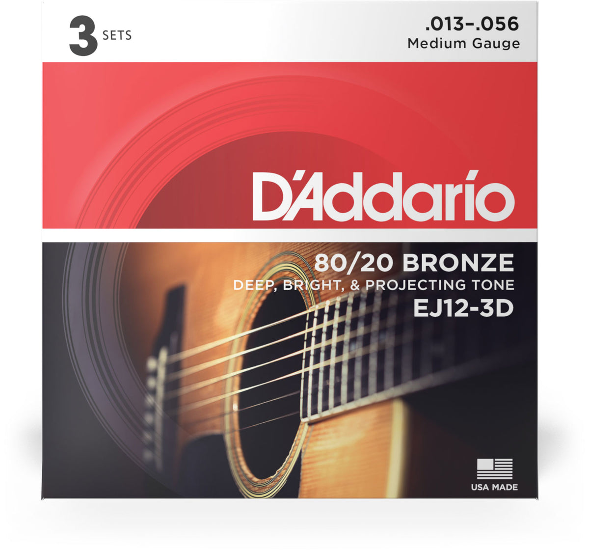 STRINGS FOR ACOUSTIC GUITAR EJ12-3D BRONZE 80/12 MEDIUM 13-56 (3 SETS)