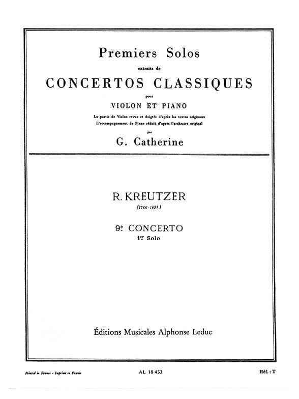 KREUTZER R. - SOLO N°1 FROM CONCERTO N°9 IN E MINOR - VIOLON ET PIANO