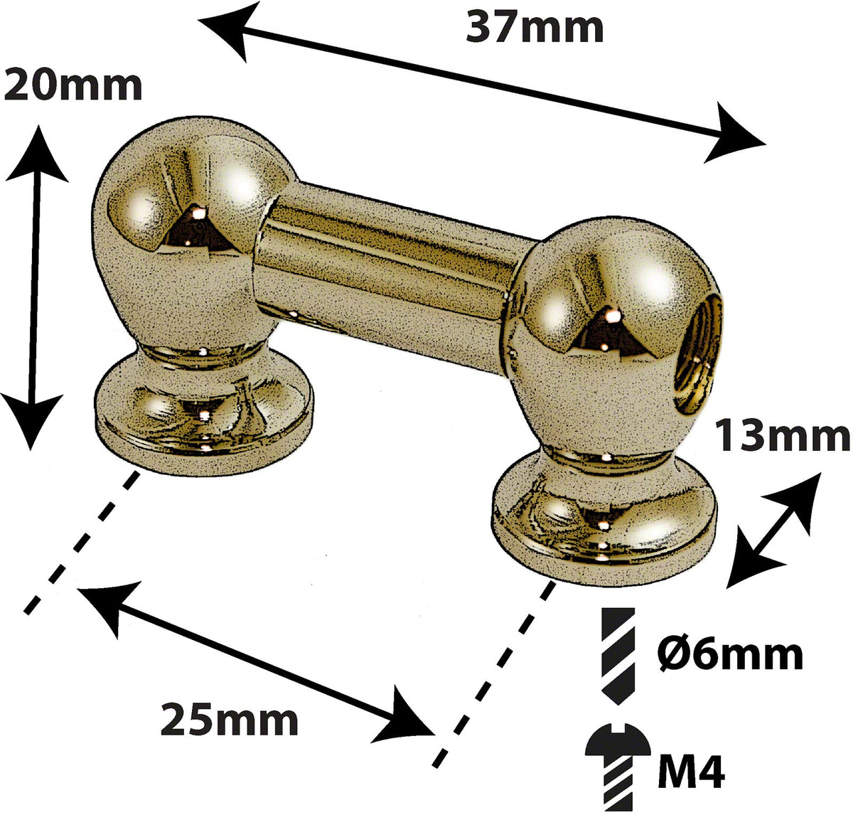 TL1D25-BR Caneco Tubular - 25mm - Latão - De Dois Tirantes (X1)