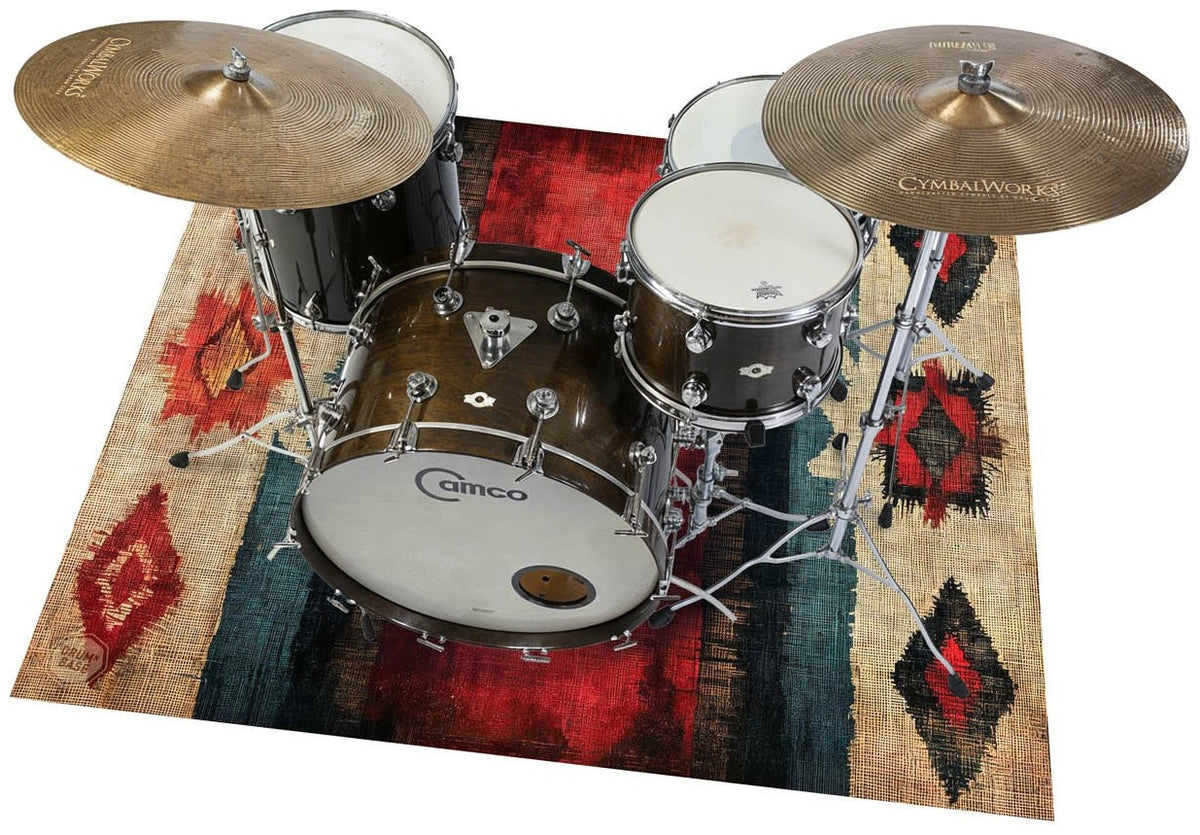 EART185-RED - Tapete de Palco / Bateria Native American 1.85 x 1.60m Antiderrapante - Vermelho
