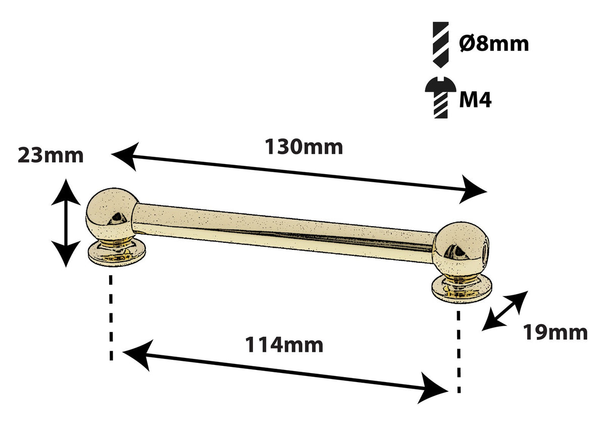 TL13D114-BR Caneco Tubular 114mm Latão De Dois Tirantes X1