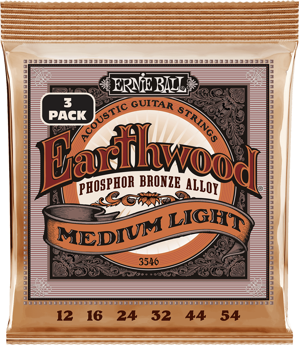 Ernie Ball CORDES EARTHWOOD PHOSPHORE BRONZE MEDIUM LIGHT 12-54 - PACK DE 3