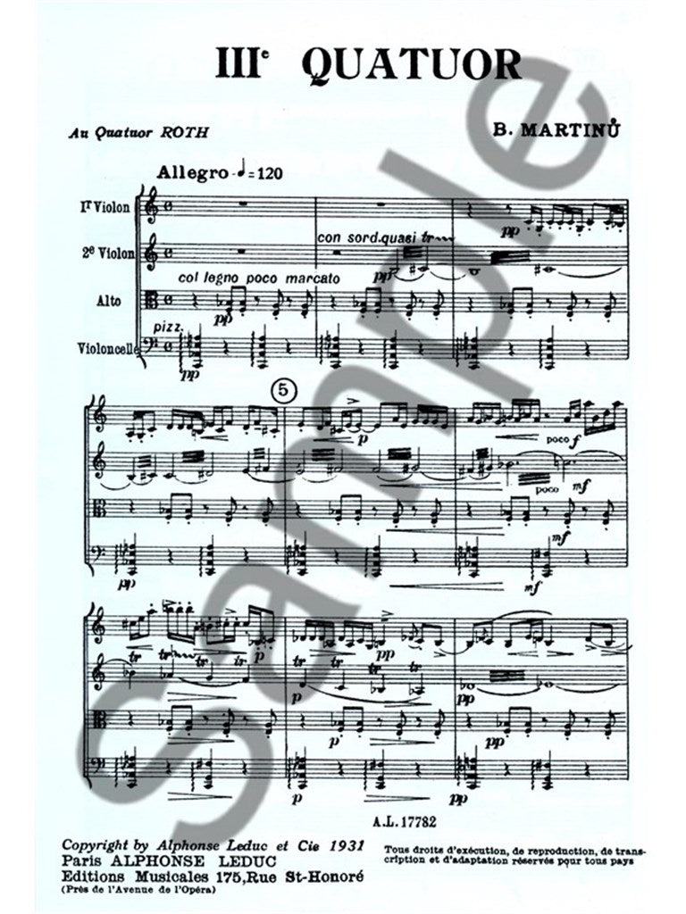 MARTINU B. - IIIe QUATUOR - CONDUCTEUR & PARTIES