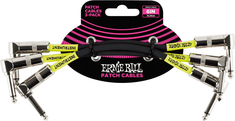 Cabos de instrumento Patch Pack de 3 - Angulado - 15CM Preto