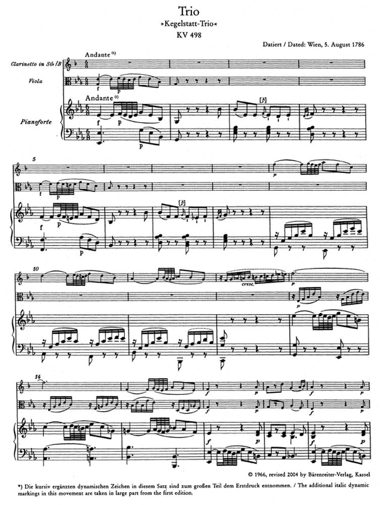 Moz W.A. - Trio Des Quilles En Mib Majeur Kv 498 - Piano Clarinette Alto