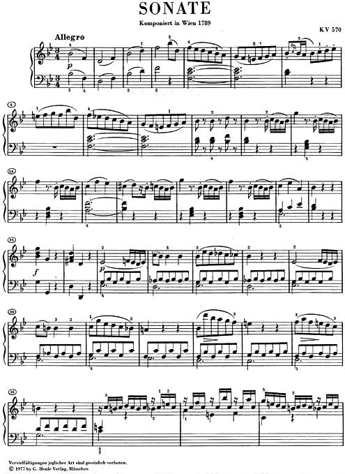 MOZART W.A. - SONATA PARA PIANO EM Sib MAIOR K. 570