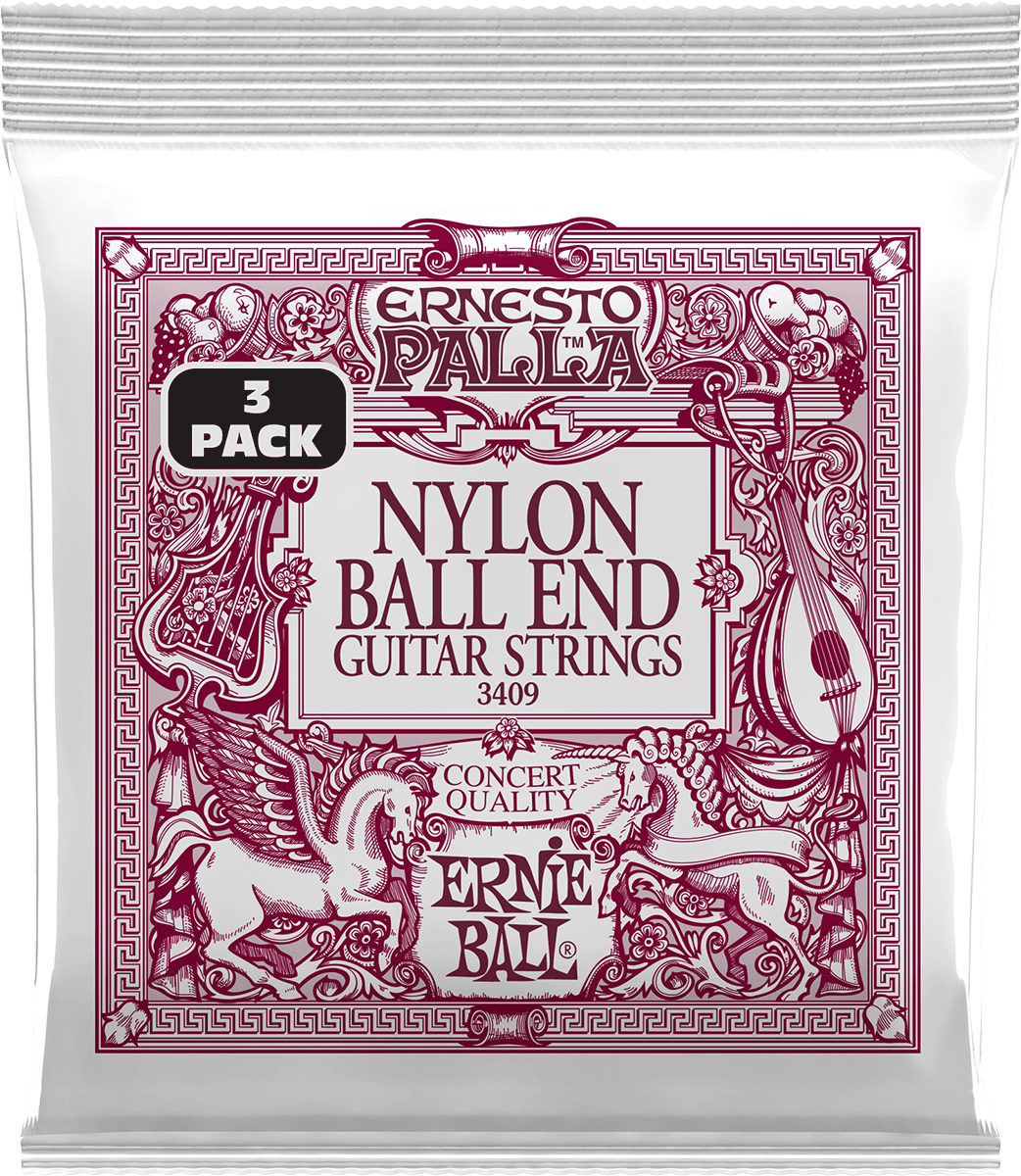 Ernie Ball CORDES CLASSIQUE ERNESTO PALLA NYLON NOIR/DORÉ À BOULE - PACK DE 3