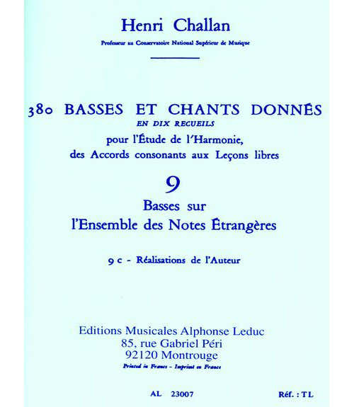 CHALLAN H. - 380 BASSES ET CHANTS DONNES VOL.9C REALISATION