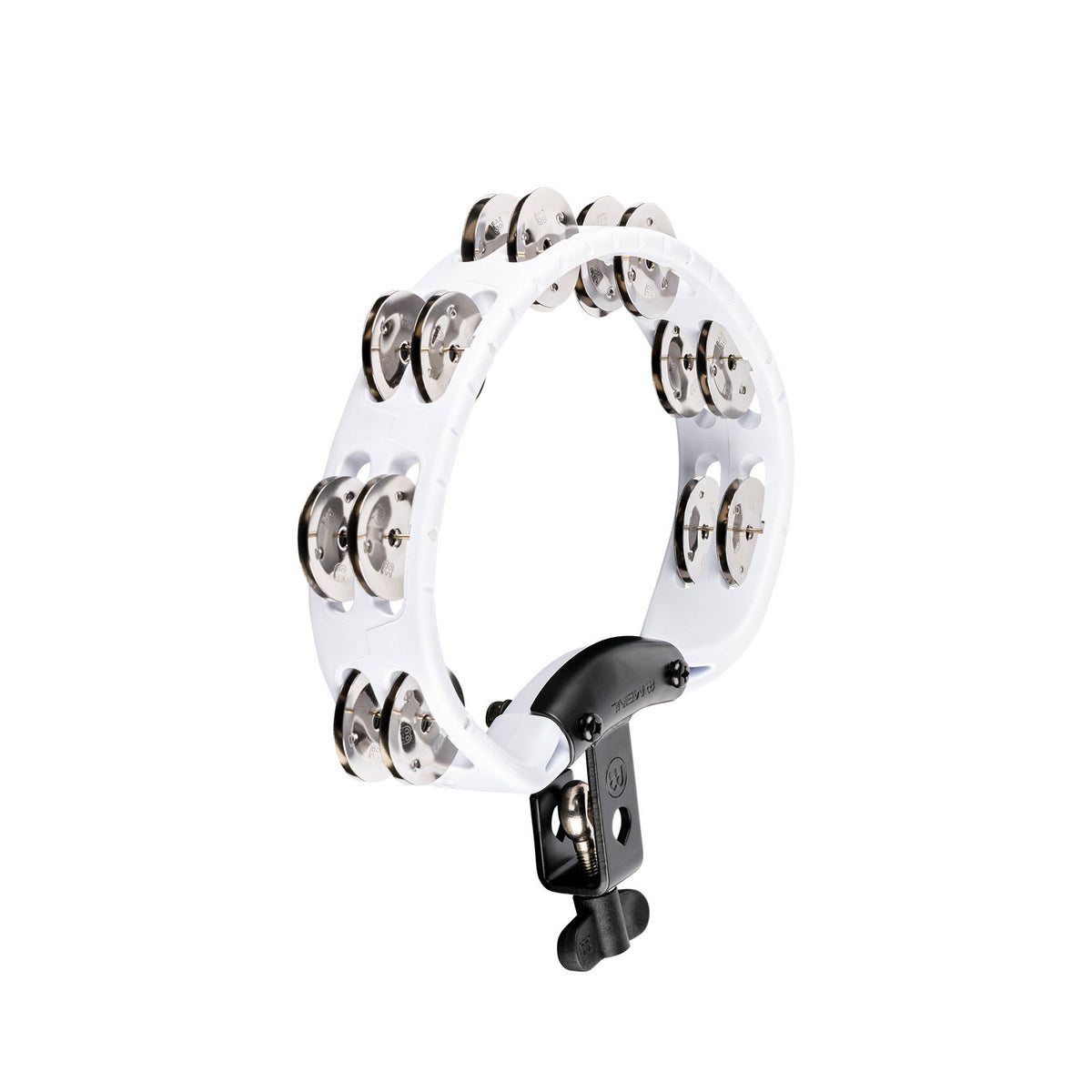 PERCUSSION HEADLINER SERIES MOUNTABLE ABS TAMBOURINE DUAL ROW WHITE STAINLESS STEEL JINGLES