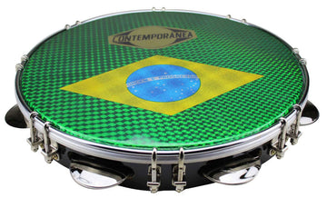 C-PL10-01B - Pandeiro 10" Preto - Bandeira do Brasil