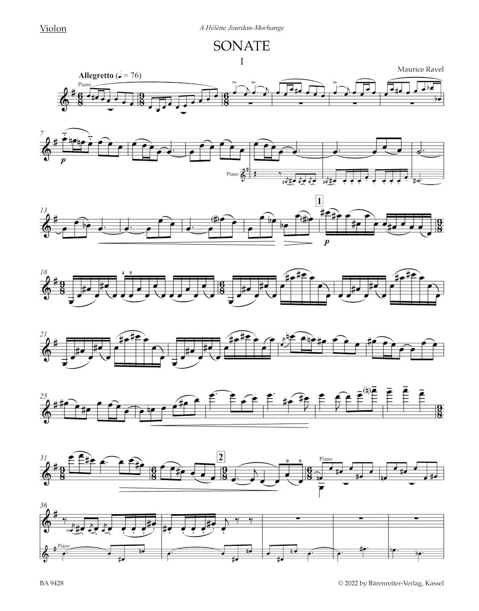 Ravel Maurice - Sonate / Berceuse Sur Le Nom De Gabriel Faure - Violon & Piano