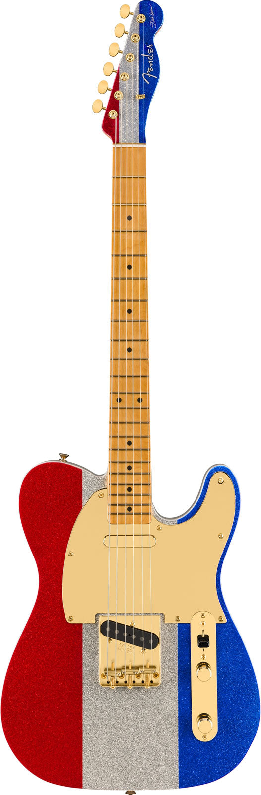 Telecaster Signature Buck Owens Mn Brilhante vermelho prateado azul