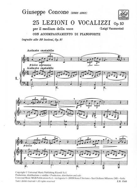 CONCONE G. - 25 LEZIONI O VOCALIZZI PER IL MEDIUM DELLA VOCE OP.10 - CHANT