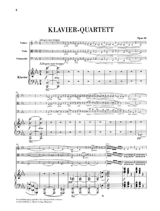 Brahms J. - Quarteto para piano em Dó menor Op. 60