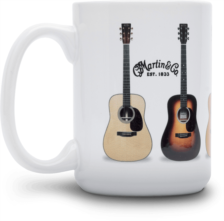 Caneca de cerâmica branca com guitarras