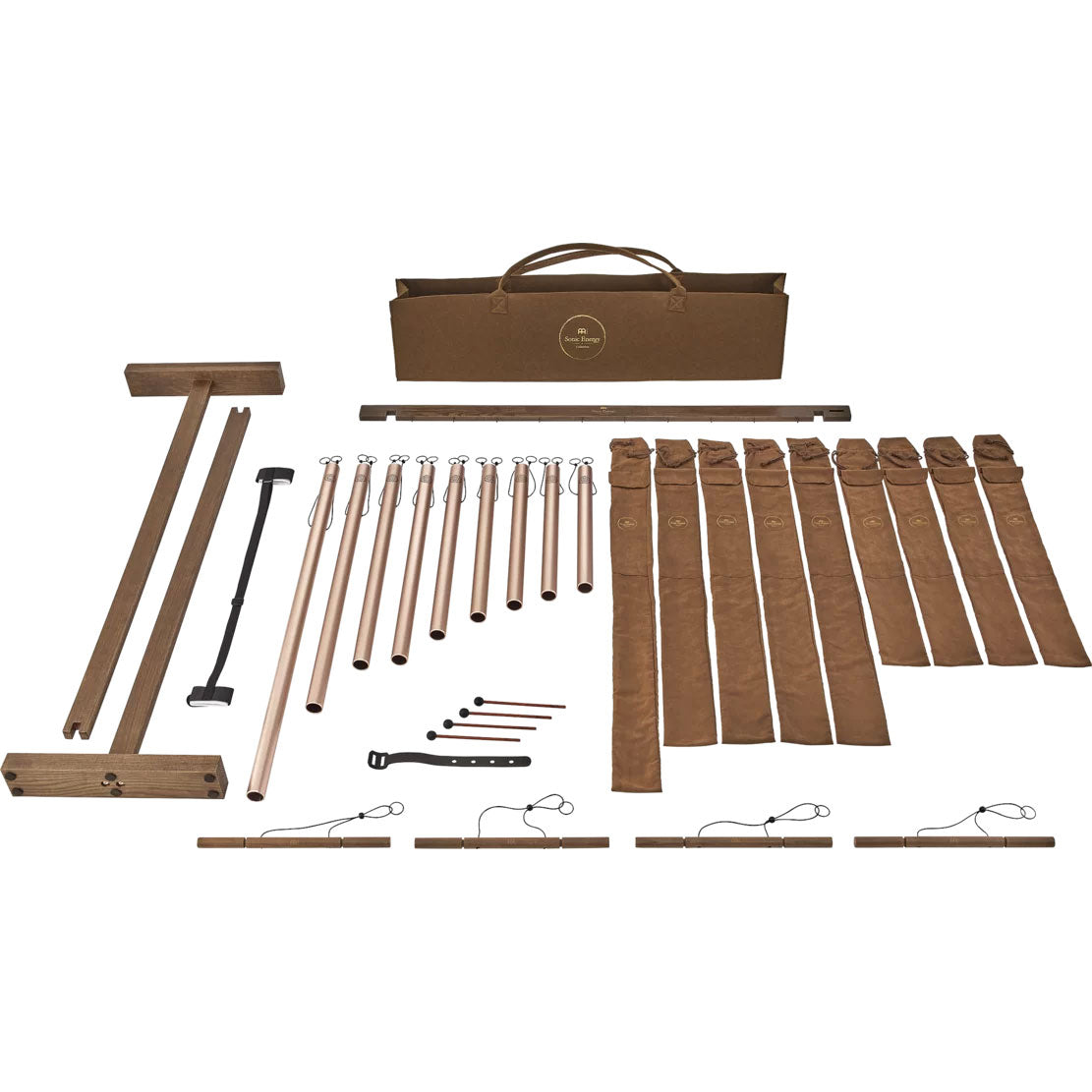 Conjunto de sinos tubulares para banho sonoro 9 peças dourado champanhe