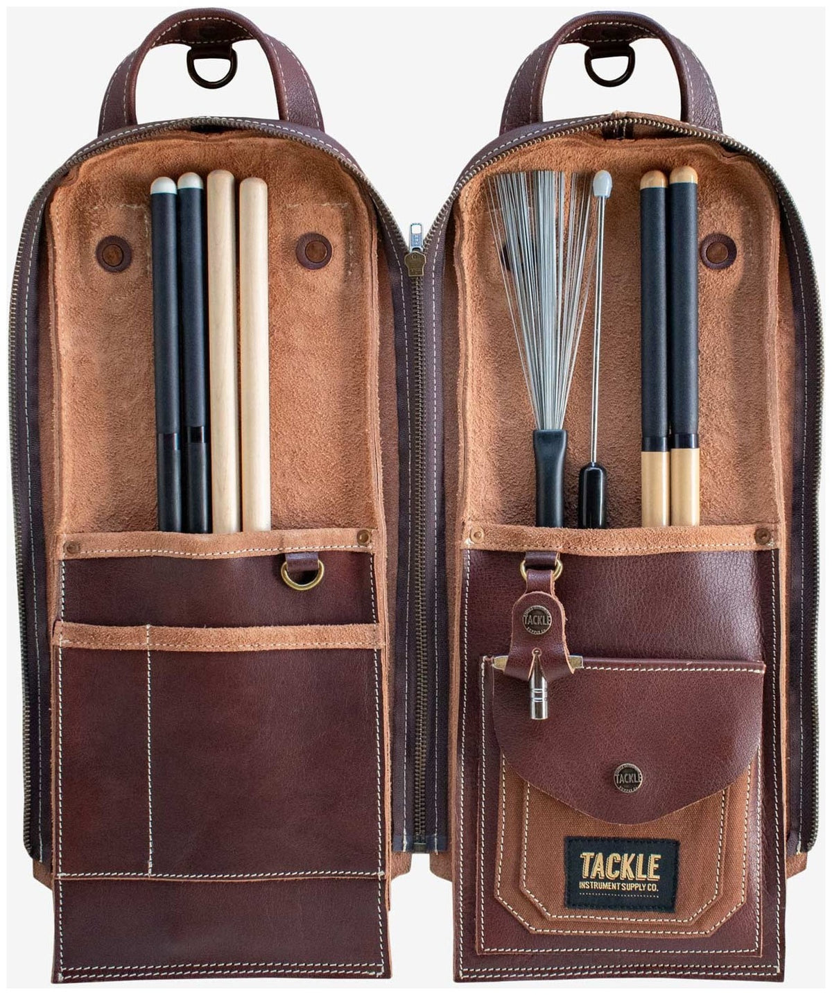 Saco Modular em Couro para Baquetas - Castanho