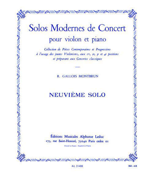 GALLOIS-montbrun Raymond - 9eme Solo De Concert - Violon & Piano